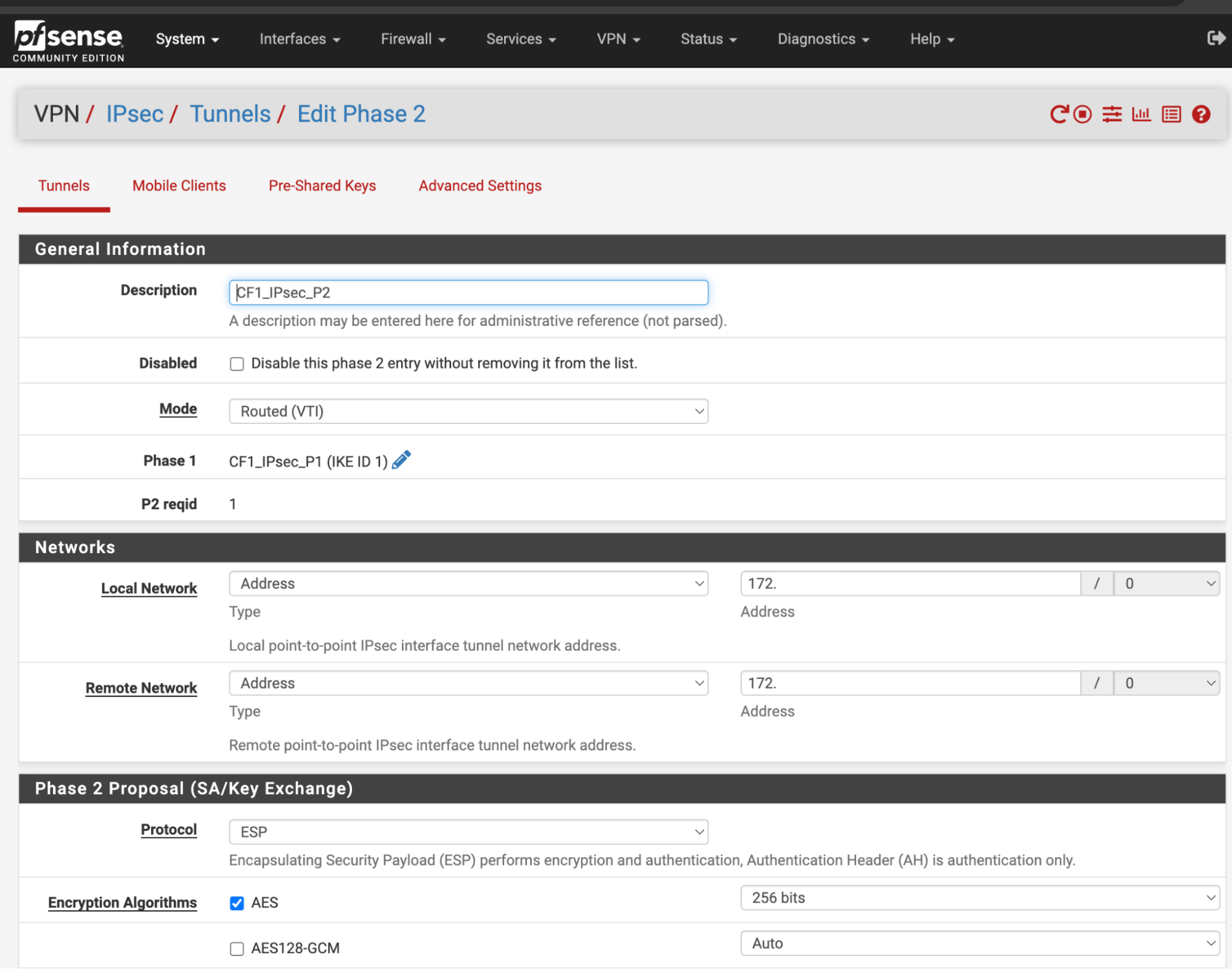 pfSense IPsec phase 2 settings